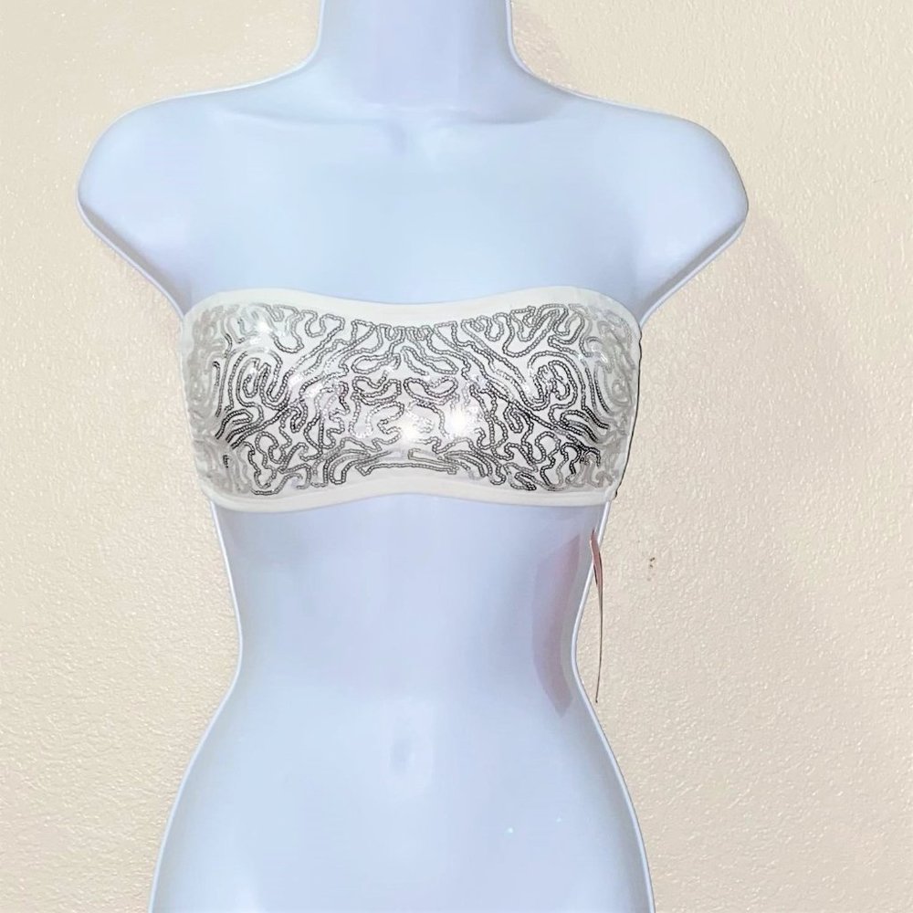 Xhilaration Silver Sequined Bandeau Bikini Top M